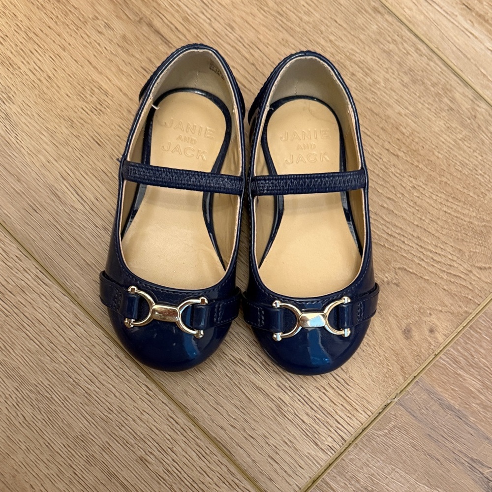 Janie and Jack Navy Dress Shoes with Gold Buckle